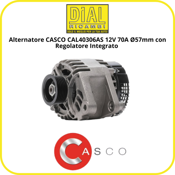 Alternatore CASCO CAL40306AS 12V 70A Ø57mm con Regolatore Integrato – Compatibile con Toyota Aygo, Citroën C1, Peugeot 107
