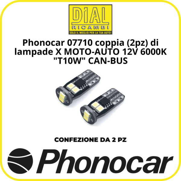 Phonocar 07710 coppia (2pz) di lampade X MOTO-AUTO 12V 6000K "T10W" CAN-BUS