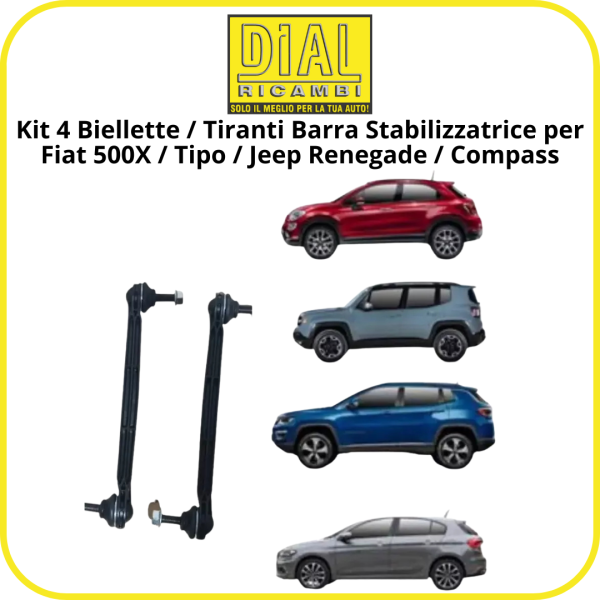 Kit 4 Biellette / Tiranti Barra Stabilizzatrice per Fiat 500X / Tipo / Jeep Renegade / Compass