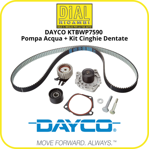Kit distribuzione DAYCO KTBWP7590 con pompa acqua – Set completo cinghia, tendicinghia e rullo per motori compatibili