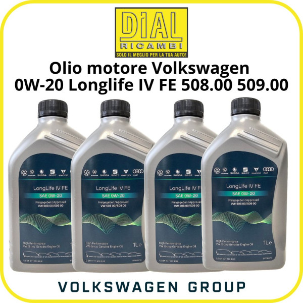 Olio motore Volkswagen 0W-20 Longlife IV FE originale VW 508.00 509.00 4 Lt alte prestazioni