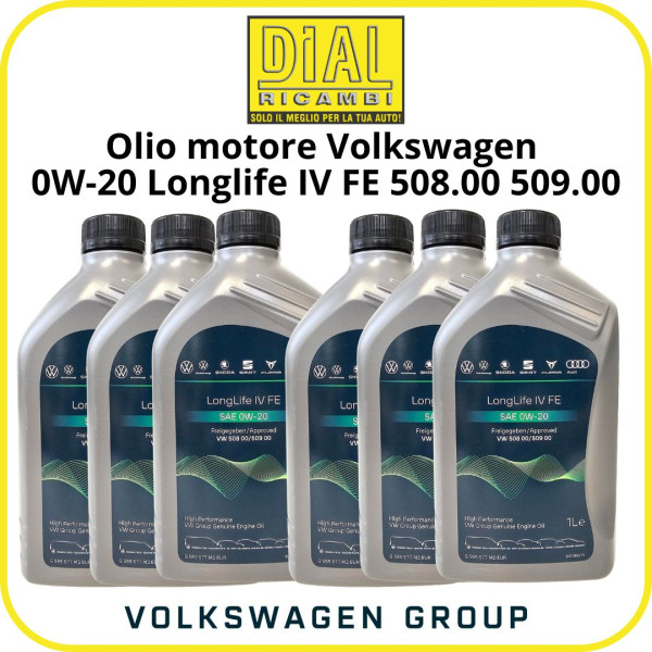 Olio motore Volkswagen 0W-20 Longlife IV FE originale VW 508.00 509.00 6 Lt alte prestazioni